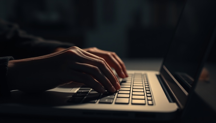 Hands typing on a laptop, highlighting cybersecurity risks.