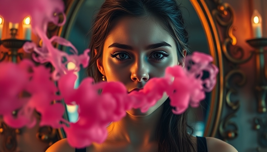 Woman vaping with pink smoke, showcasing a healthier alternative.