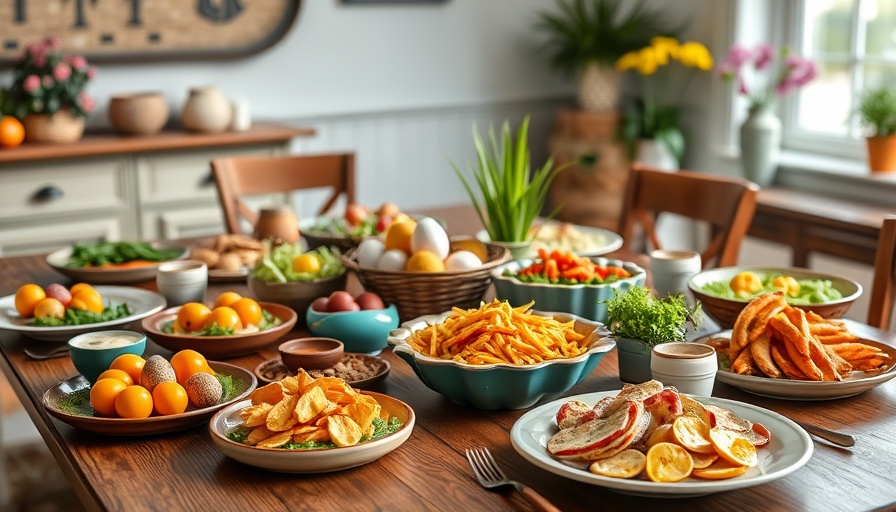 Easter dining spread with colorful dishes, showcasing offers in Dallas-Fort Worth.