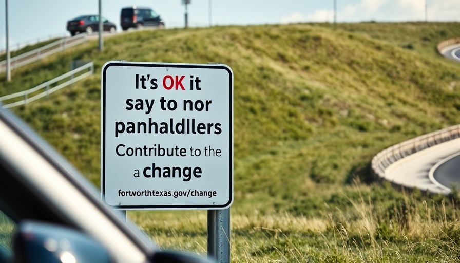 Clear roadside sign supporting Fort Worth panhandling initiative.