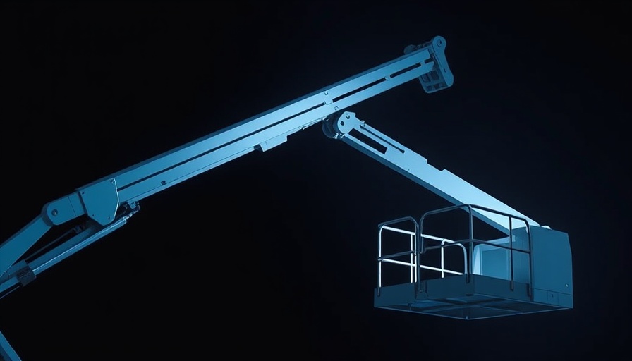 Modern aerial lift with extended arm against dark background