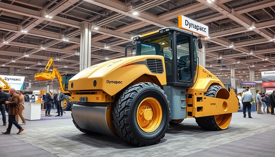 Dynapac CP28 pneumatic tire roller showcased in exhibition hall.