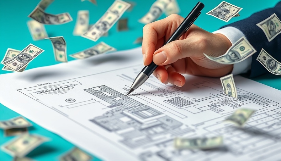 Construction project manager drawing amidst dollar bills, financial success.