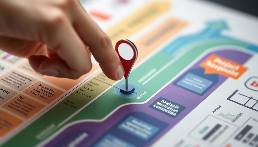 Colorful project roadmap with digital hand representing ClickUp project management software.
