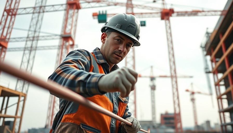 Construction worker assembling rebar on site, mitigate tariff impacts.