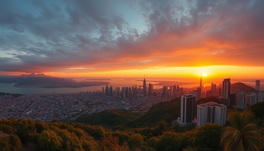 Skyline view of Washington at sunset with urban and natural landscapes.