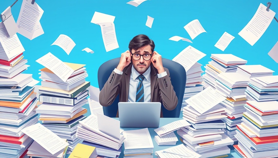 Illustration of stressed worker at desk to prevent work-related suicide.