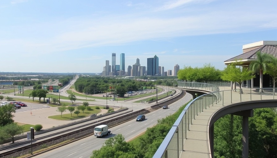 Halperin Park in Dallas shows off views from second story walkway above Interstate 35