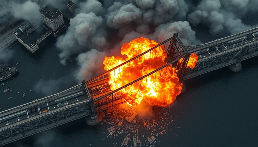Peoria McClugage Bridge demolition with fiery explosions and smoke