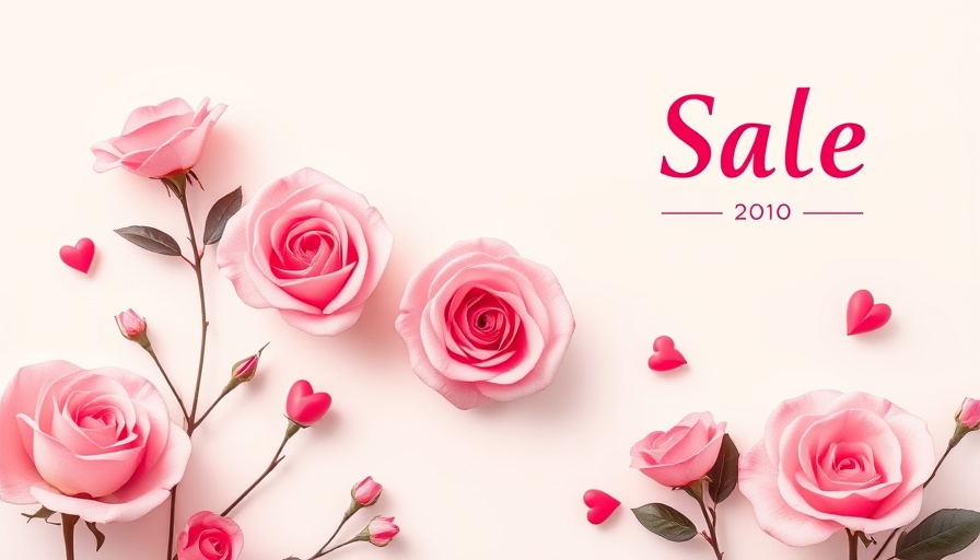 Mother's Day sale ad with flowers and hearts, up to 50% off.