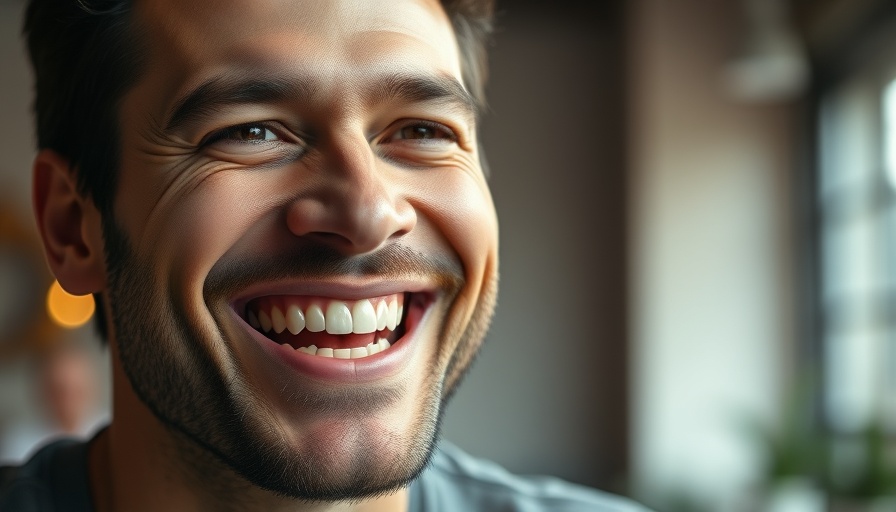Joyful man smiling in a close-up photo with indoor background.