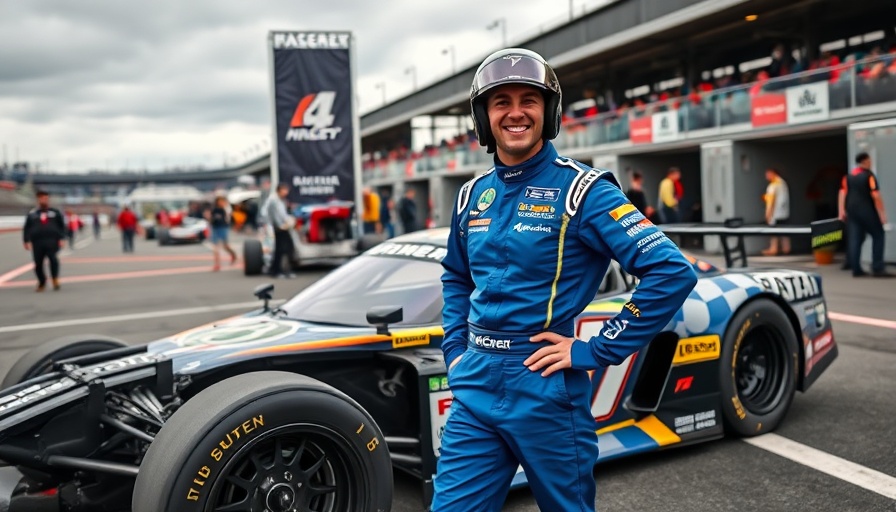 Race car driver at a racetrack for motorsports streaming service.