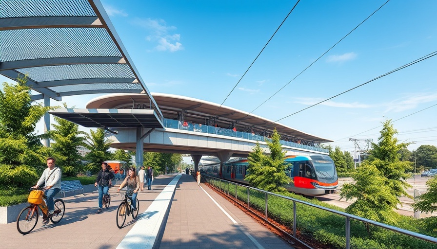 Inglewood people mover project rendering featuring train platform and greenery.