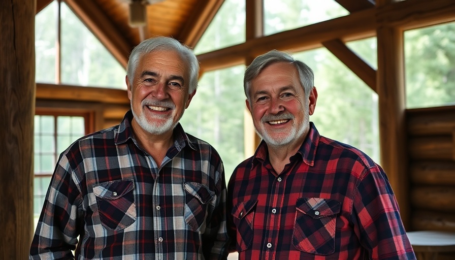 Dovetail Construction 20th Anniversary celebration, two men in plaid shirts.