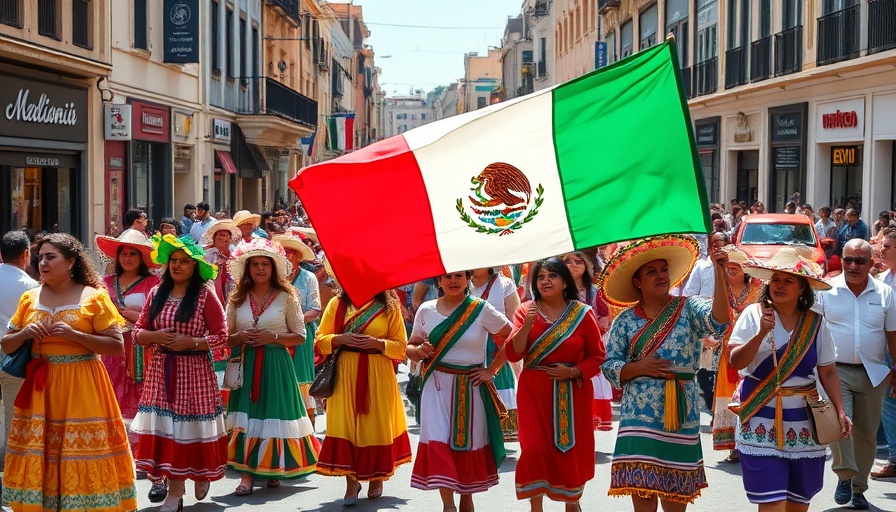 Traditional dancers and Mexican flag at Cinco de Mayo celebrations in North Texas.