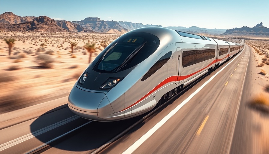 Las Vegas to LA High-Speed Rail in desert with blurred cars.