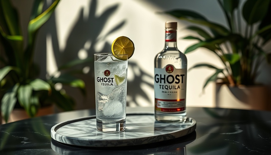 Ghost Tequila cocktails with garnished glass on chic marble tray.