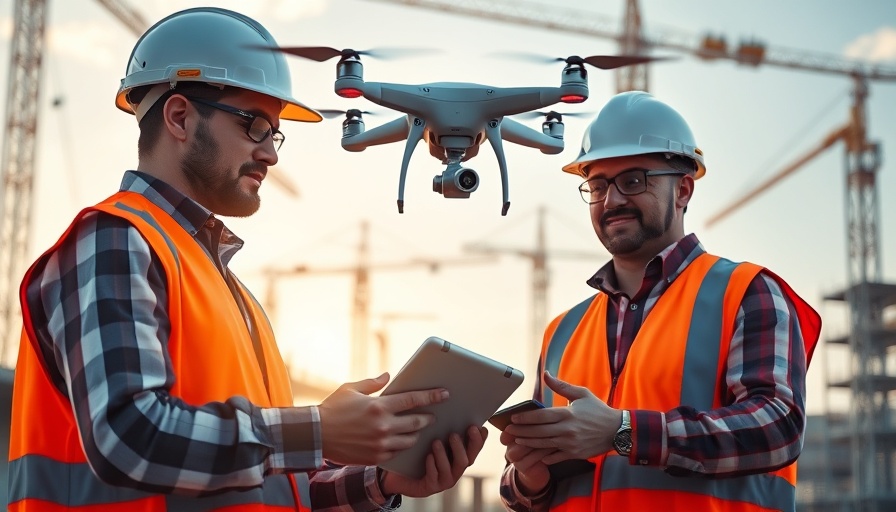 AI and robots in construction technology investment scene at construction site.