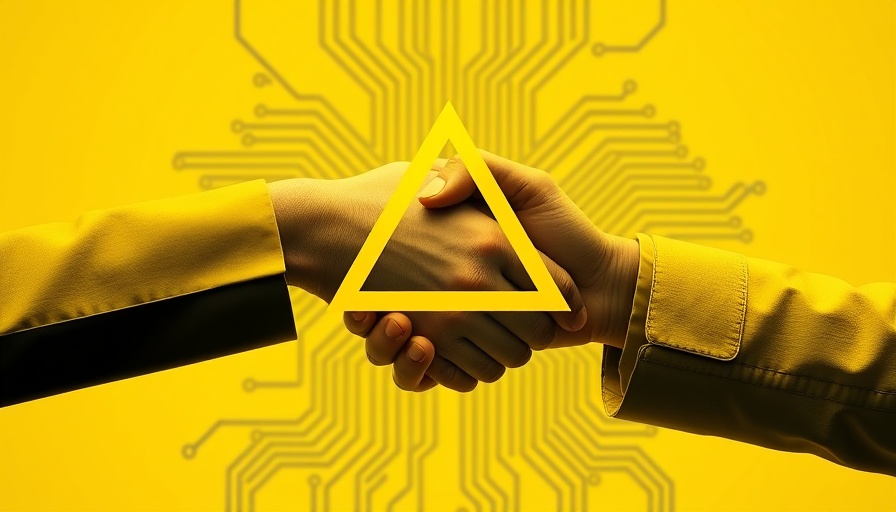 AI safety collaboration symbolized by shaking hands with a warning sign.