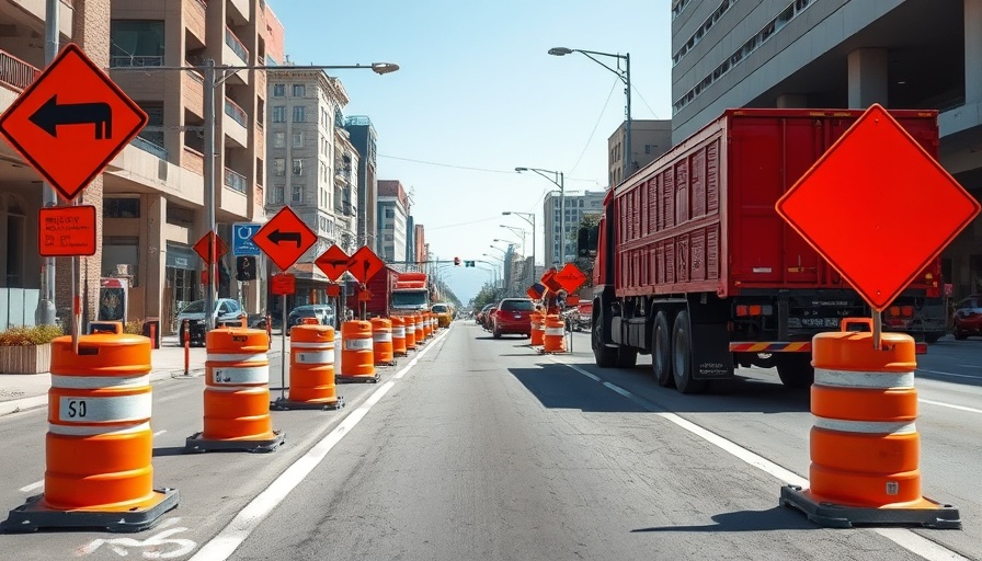 Traffic barrels and stop signs at construction site.