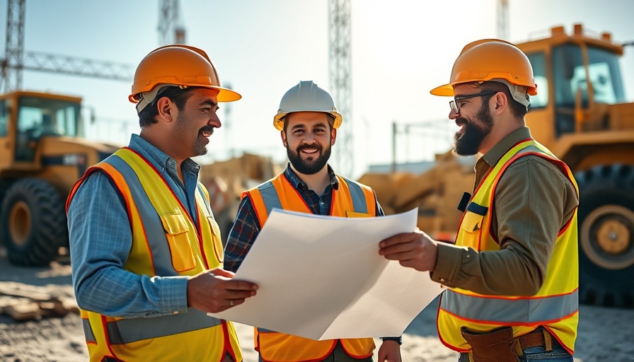 Contractors discussing plans on site supporting tariffs.