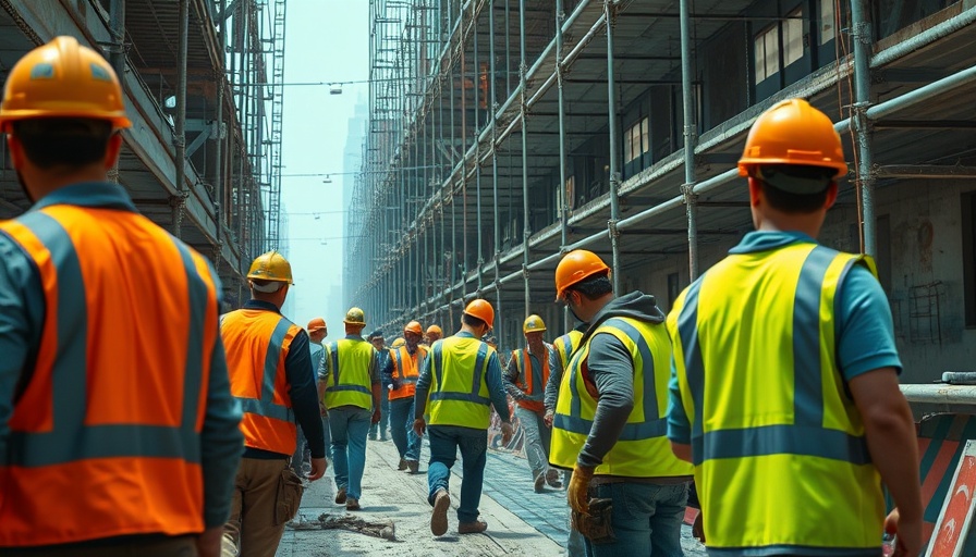 Construction workers assembling scaffolding, highlighting construction costs and tariffs.