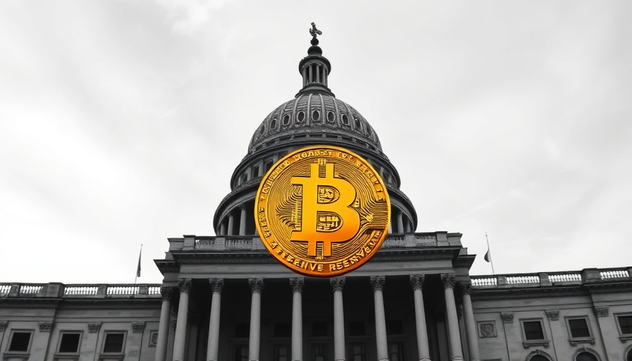 Texas Bitcoin Reserve symbol over Capitol dome, black-and-white contrast.