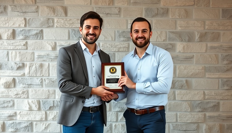 Excellence in Workplace Safety award presentation, two men holding an award.