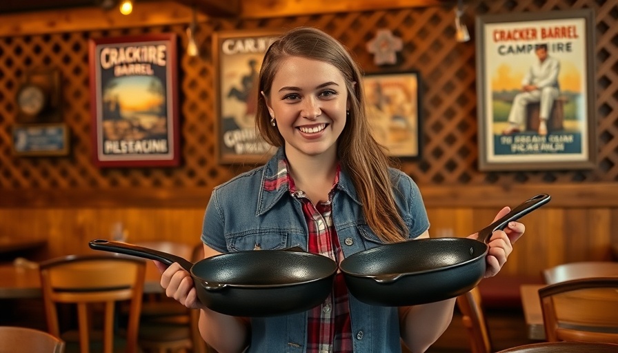 Cracker Barrel Campfire Skillets presented by smiling server in rustic setting