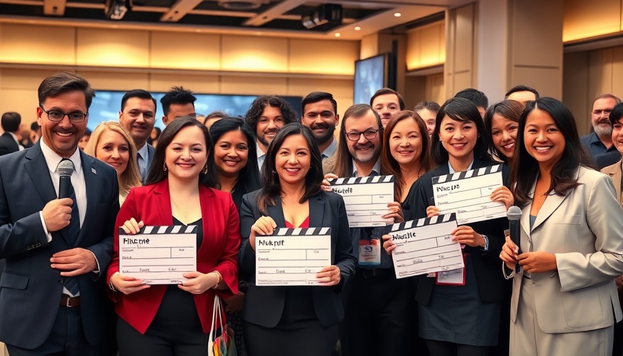 Texas Film Incentive Program event attendees holding clapperboards.