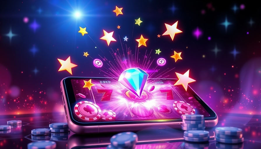 Vibrant smartphone slot game illustration with dynamic lights.