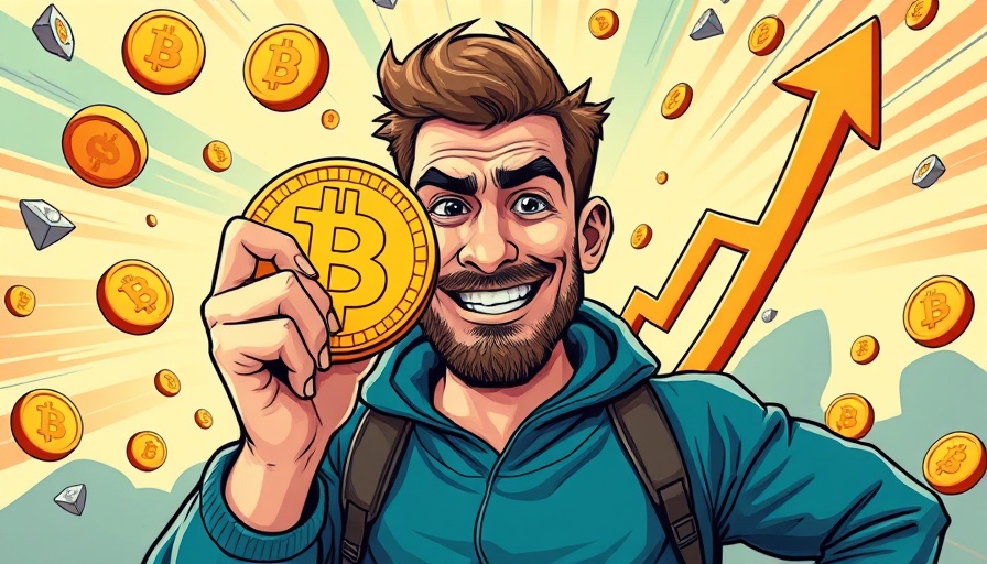 Vibrant Bitcoin caricature illustration with dynamic background