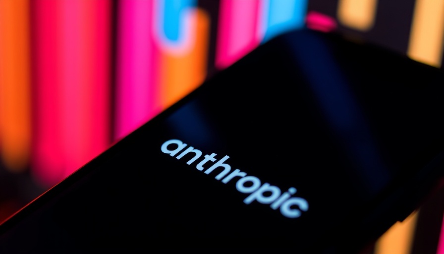 Anthropic logo on smartphone screen with digital lines background.