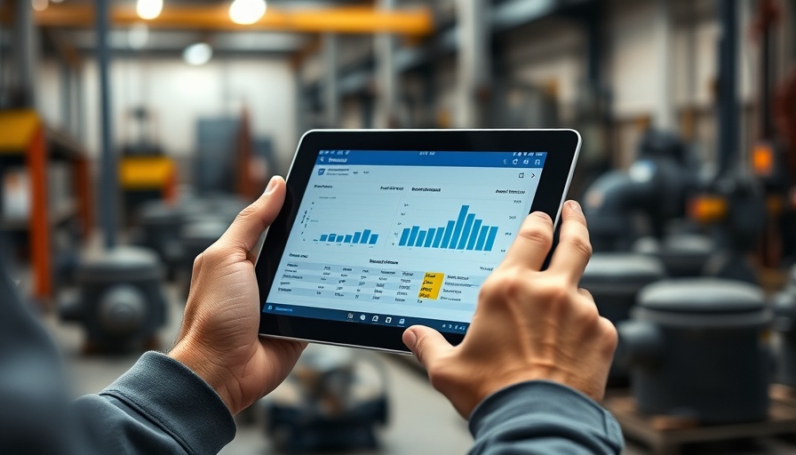 Tablet showing intelligent water management solution in industrial setting.
