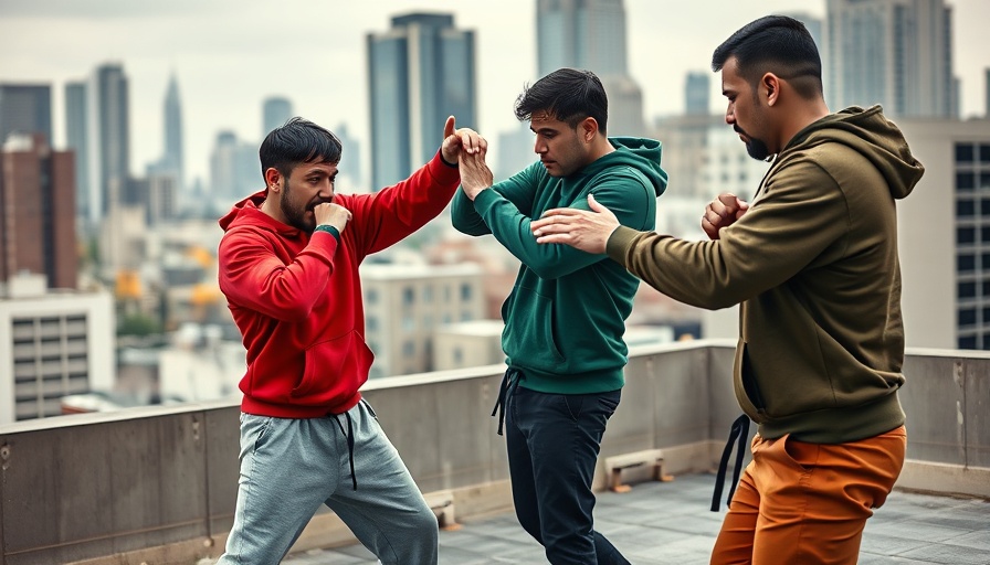Martial arts practice on rooftop with city skyline - Karate Kid Legends Martial Arts DFW.