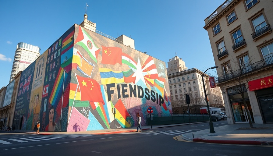 Mural highlighting Fort Worth Sister Cities relationship with China, urban setting.