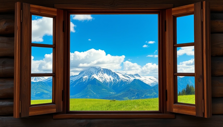 Rustic cabin window view of Jackson Hole mountains for first trip planning.