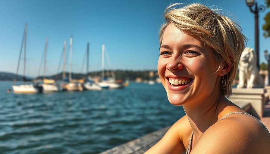 Smiling person by lake with boats and statue, U.S. Estate Tax for Expatriates.