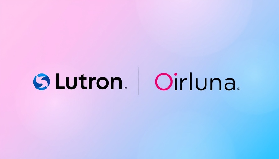 Lutron Acquires Orluna announcement with logos on gradient.