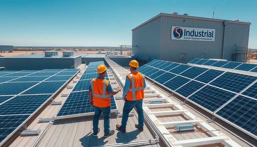 Workers on an industrial rooftop assessing solar panels, U.S. shingle market disruption.