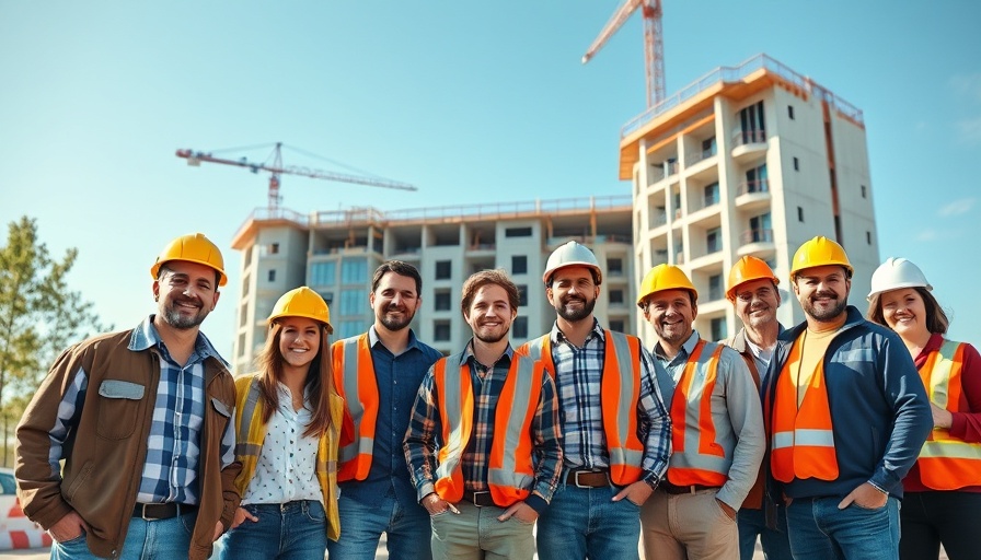 Construction workers pose at IU Health Downtown Hospital site.