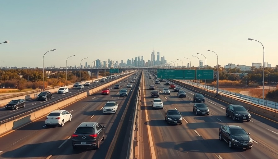 Heavy traffic on North Texas highway under clear sky, illustrating unhealthy ozone levels.