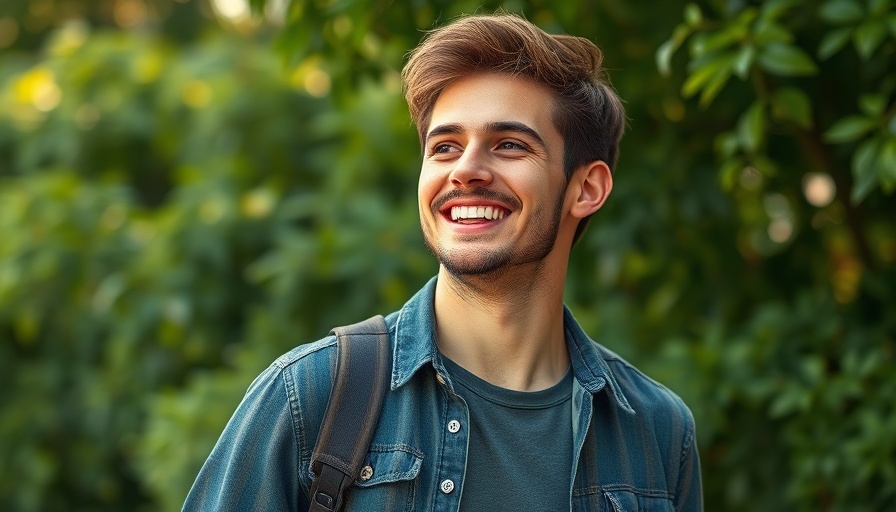 Casual man outdoors smiling at Yellowstone Club private flights area.