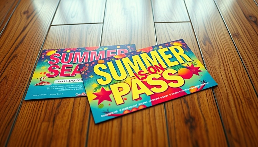 Colorful Summer Season Passes on wooden floor, gift idea promotion.