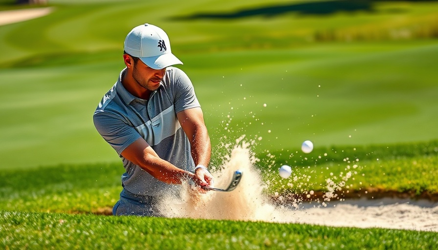 Golfer hits bunker shot under sunny Oakmont U.S. Open conditions.
