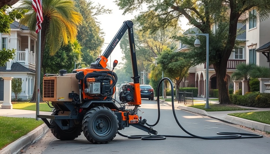 Microtrencher for fiber optic installation working on suburban street.