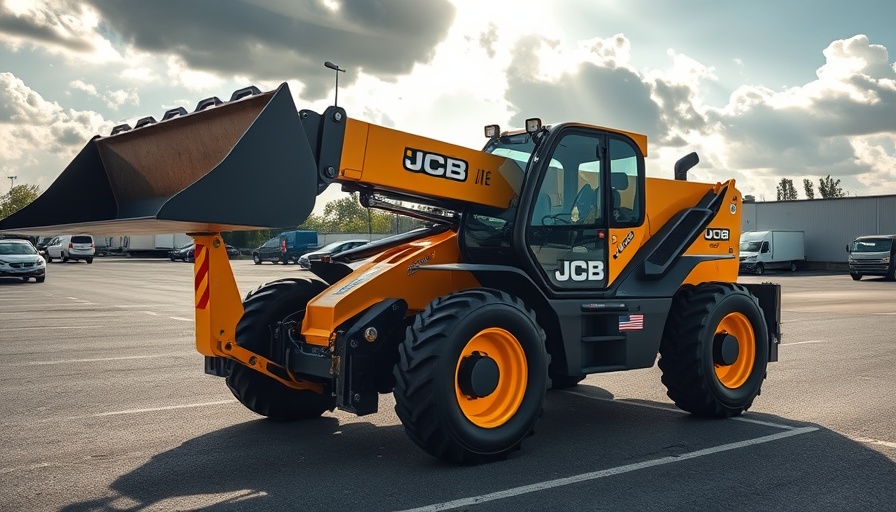 JCB Limited-Edition Teleskid with raised bucket in sunny parking lot.