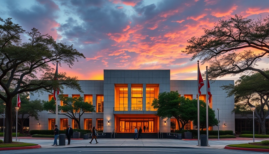 National Juneteenth Museum modern building at sunset.