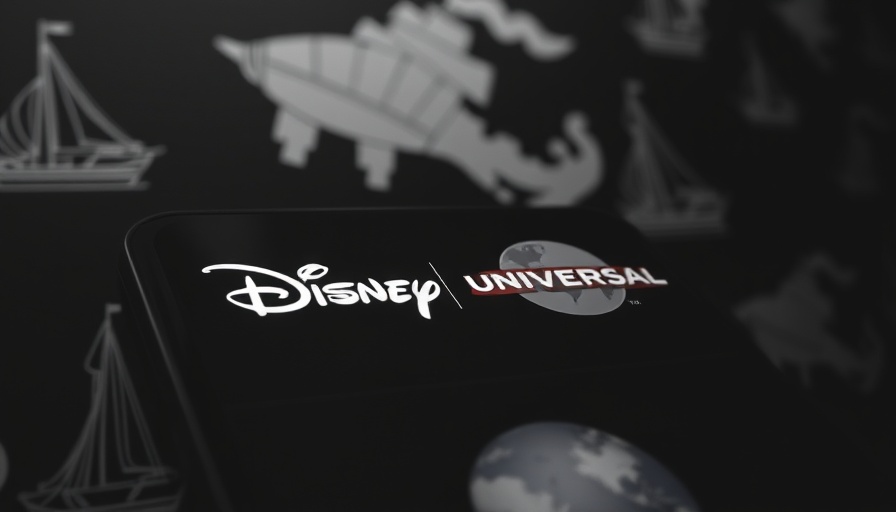 Smartphone shows Disney and Universal logos in copyright context