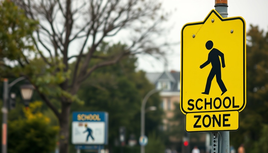 Vivid pedestrian crossing sign near Tarrant County school, street safety.